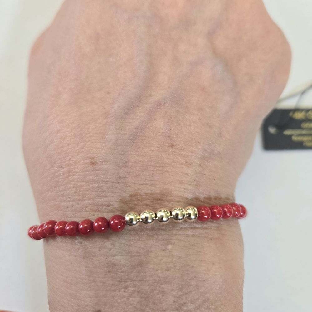 14kt Solid Yellow Gold Genuine Red Coral Bracelet - Picture 6 of 6